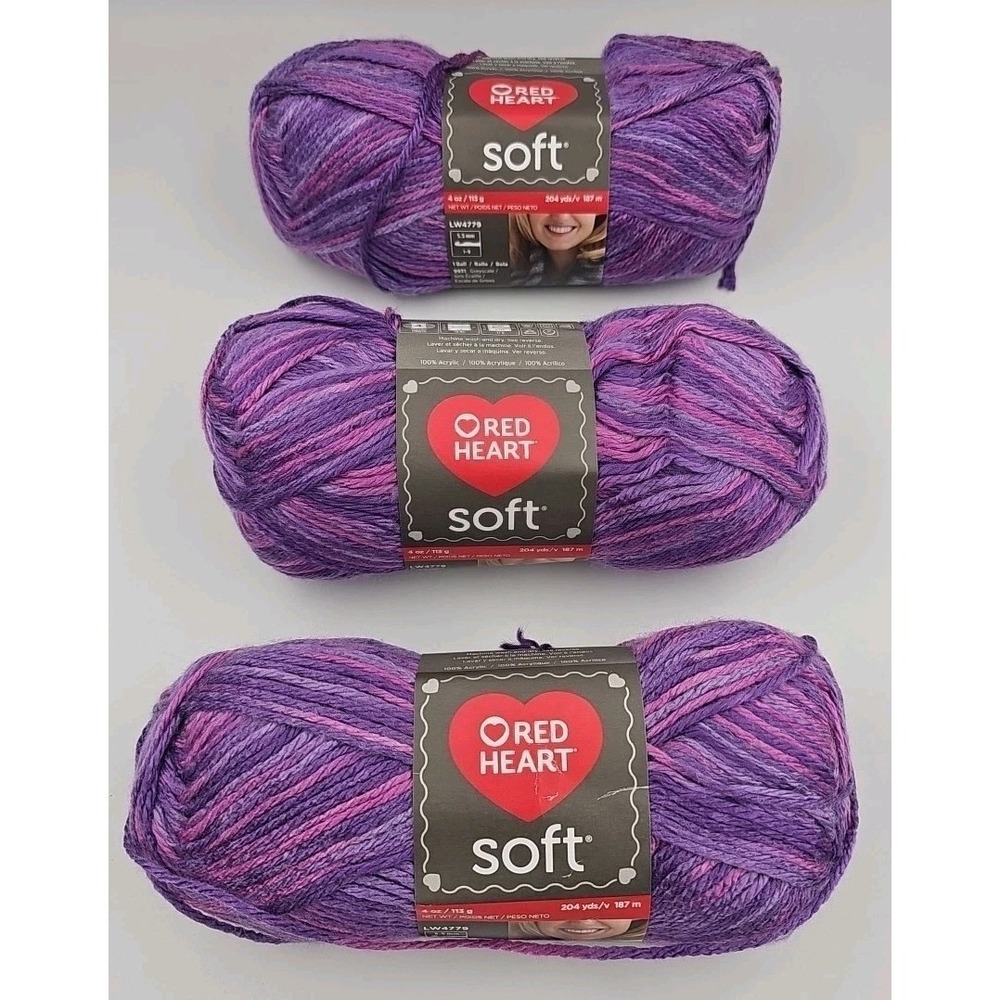 RED HEART- Soft Yarn 4 oz 113 grams Multis Color 3 Skein Pkg